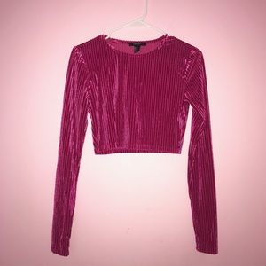 Pink Velvet Ribbed Crop